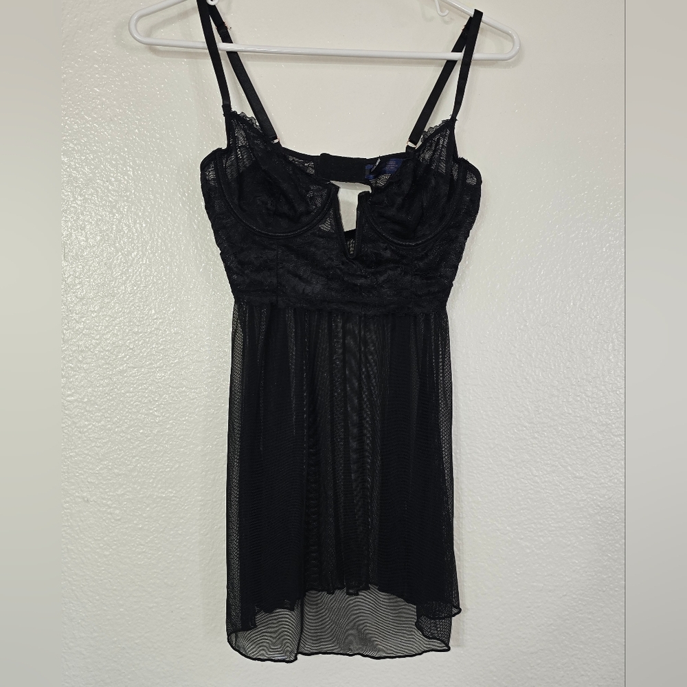 Black Babydoll Mesh Chemise Lingerie Sz S Whimsigoth Goth Rave Sexy Sheer Witchy